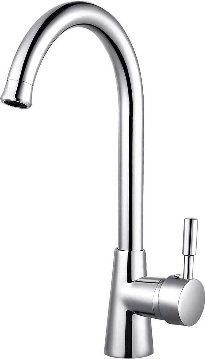 Wastafelkraan voor keuken koud en warm water 360° draaibare kraan van rood koper en roestvrij staal verchroomd messing hoge booguitloop