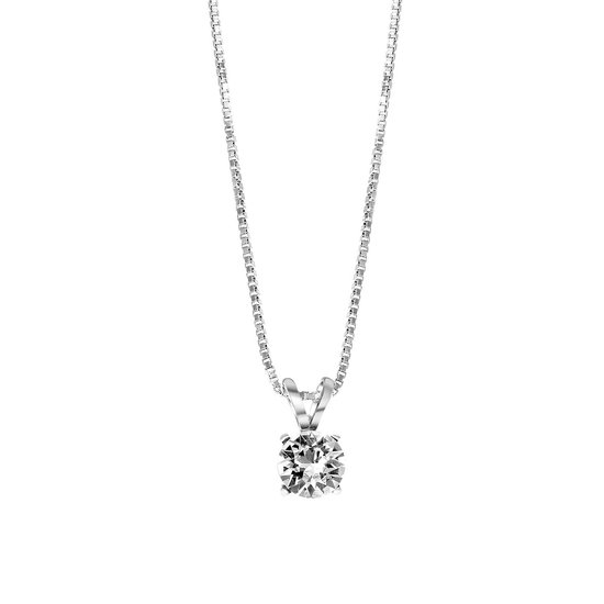 Lucardi Dames Ketting kristal white - Echt Zilver - Ketting - Cadeau - Moederdag - 40 cm - Zilverkleurig