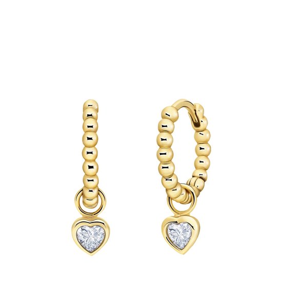 Lucardi - Boucles d'oreilles femme en argent plaqué or boule avec pendentif coeur avec zircone - Boucles d'oreilles - Argent 925 - Doré