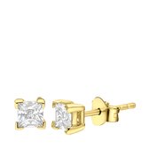 Lucardi Dames Goldplated oorbellen met zirkonia 4mm - Oorbellen - Cadeau - Moederdag - Echt Zilver - Goudkleurig
