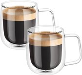 Dubbelwandige Koffiekopjes van Borosilicaatglas - Cappuccino Kopjes Set - Thermische Isolatie - Vaatwasser- en Magnetronbestendig - 250 ml - Transparant Glas