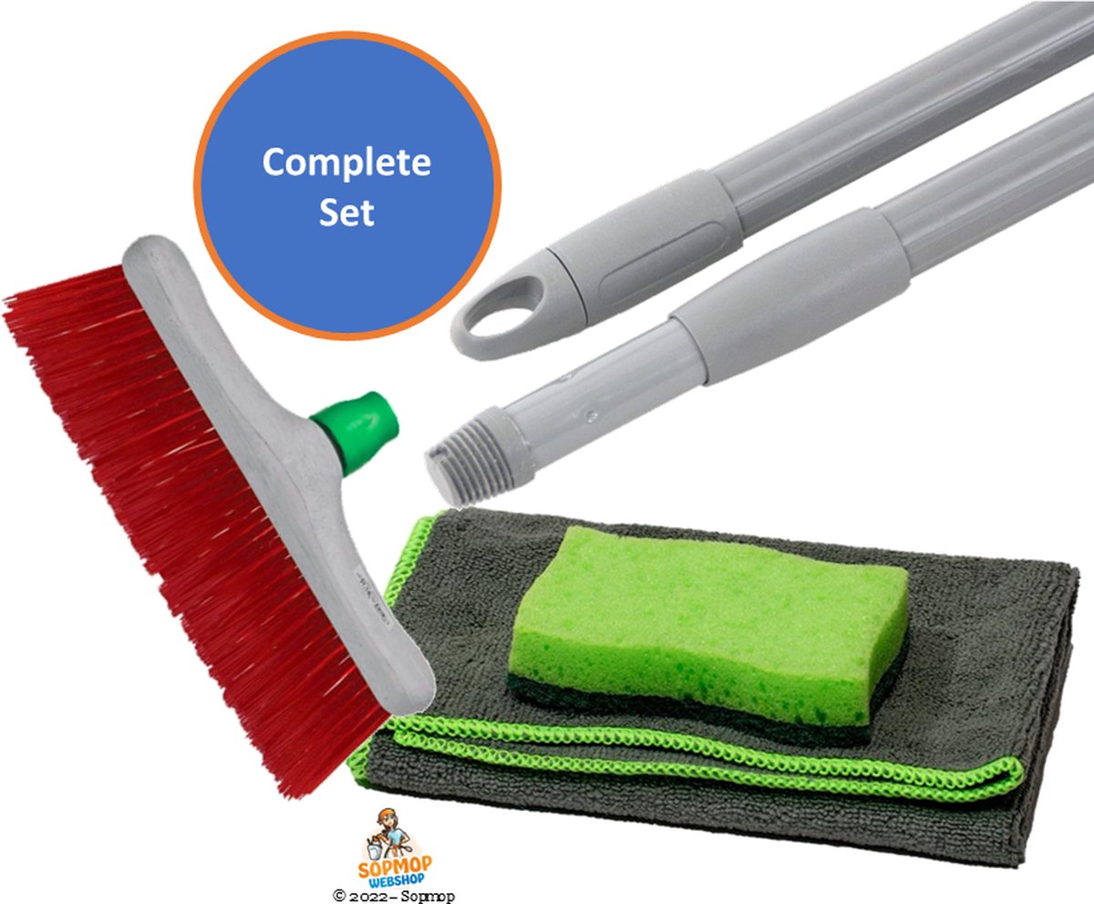Goedkoopste Straatbezem / Bezem Kunststof 30cm Inclusief Telescoopsteel Professionele Microvezeldoek & Heavy Duty Spons