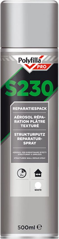 Polyfilla S230 spuitbus met witte structuur spray, 500ml.