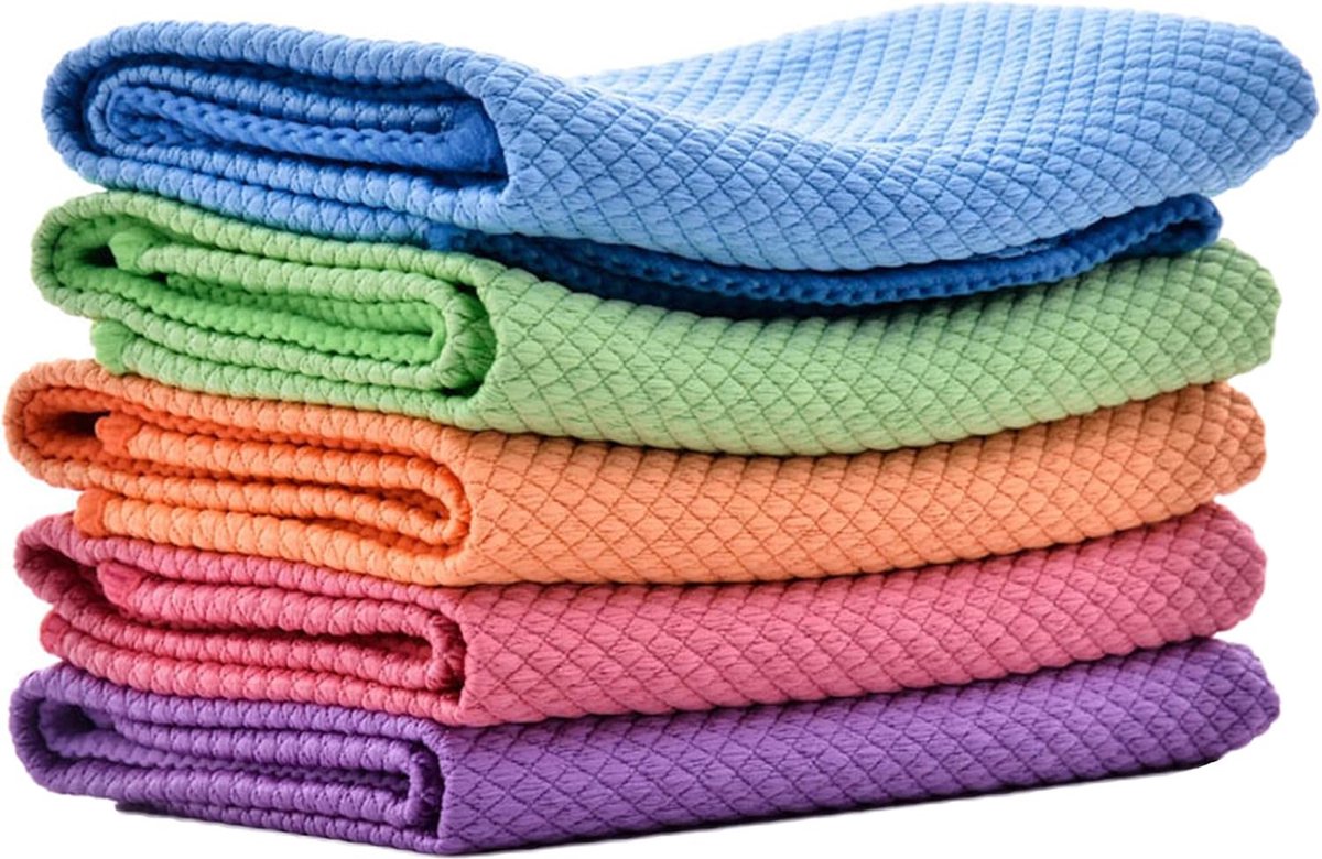 5 stuks microvezel reinigingsdoeken, 40 x 30 cm, poetsdoeken, herbruikbare poetsdoeken, glas, poetsdoeken, gekleurde poetsdoeken, theedoeken, visschubbendoeken voor auto, keuken, badkamer, meubels,