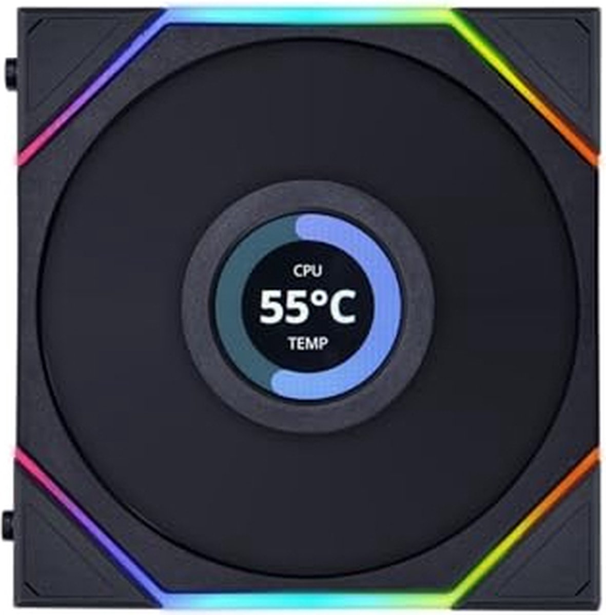 Lian Li UNI FAN TL LCD 120 ARGB Black - Ventilatorhuis 3-pack - 120mm - 62 CFM - 300 - 1900 RPM - 27 dBA - 1.6" LCD Scherm 400x400 - incl. controller - FDB - 4-pin PMW - black