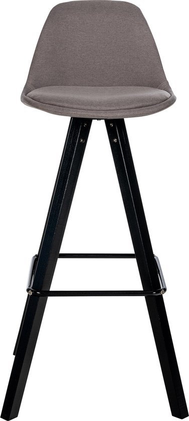 Tabouret de bar CLP Corbin - Avec dossier - Structure carrée en bois - Tissu - noir taupe