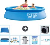 Intex Rond Opblaasbaar Easy Set Zwembad - 244 x 61 cm - Blauw - Inclusief Afdekzeil - Onderhoudspakket - Zwembadfilterpomp - Filter - Schoonmaakset - Vloertegels - Warmtepomp