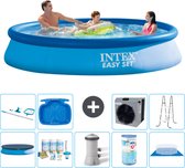 Intex Rond Opblaasbaar Easy Set Zwembad - 366 x 76 cm - Blauw - Inclusief Afdekzeil - Onderhoudspakket - Zwembadfilterpomp - Filter - Grondzeil - Schoonmaakset - Ladder - Voetenbad - Warmtepomp