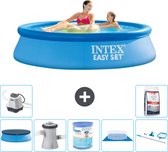Intex Rond Opblaasbaar Easy Set Zwembad - 244 x 61 cm - Blauw - Inclusief Afdekzeil - Zwembadfilterpomp - Filter - Grondzeil - Schoonmaakset - Zoutwatersysteem - Zwembadzout
