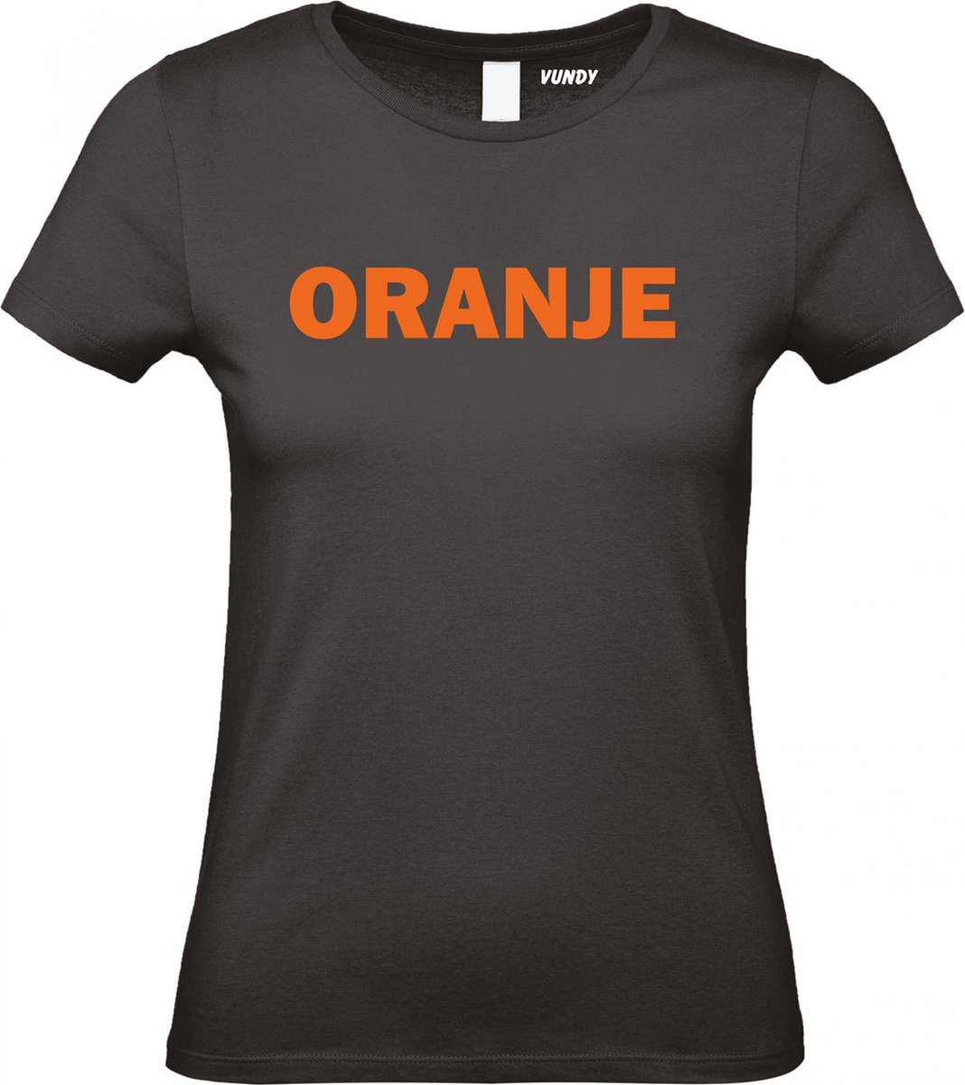 Dames t-shirt Oranje Tekst | Koningsdag kleding | Oranje Shirt | Zwart Dames | maat L