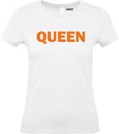 Dames t-shirt Queen | Koningsdag kleding | Oranje Shirt | Wit Dames | maat M