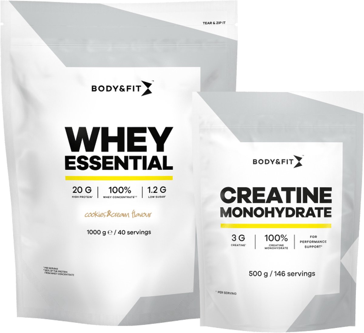 Goedkoopste Body & Fit Whey Essential Cookies & Cream 1000g Creatine Monohydraat 500g Bundel - Whey Protein - Proteine Poeder