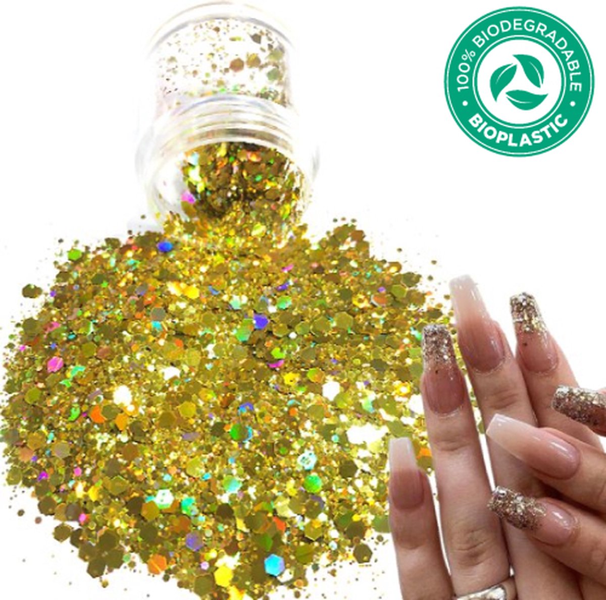 Goedkoopste Chunky Glitters (Goud) [Volume 8g - Festival Glitter Outfit Nagel Decoratie Versiering - Manicure Kunstnagels Nepnagels Acryl Nagels - Kinderen Volwassenen Dames Glitters]
