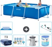 Intex Rechthoekig Frame Zwembad - 300 x 200 x 75 cm - Blauw - Inclusief Solarzeil - Onderhoudspakket - Zwembadfilterpomp - Filter - Grondzeil - Stofzuiger