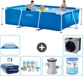 Intex Rechthoekig Frame Zwembad - 300 x 200 x 75 cm - Blauw - Inclusief Solarzeil - Onderhoudspakket - Zwembadfilterpomp - Filter - Grondzeil - Warmtepomp