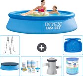 Intex Rond Opblaasbaar Easy Set Zwembad - 244 x 61 cm - Blauw - Inclusief Afdekzeil - Onderhoudspakket - Zwembadfilterpomp - Filter - Ladder - Voetenbad