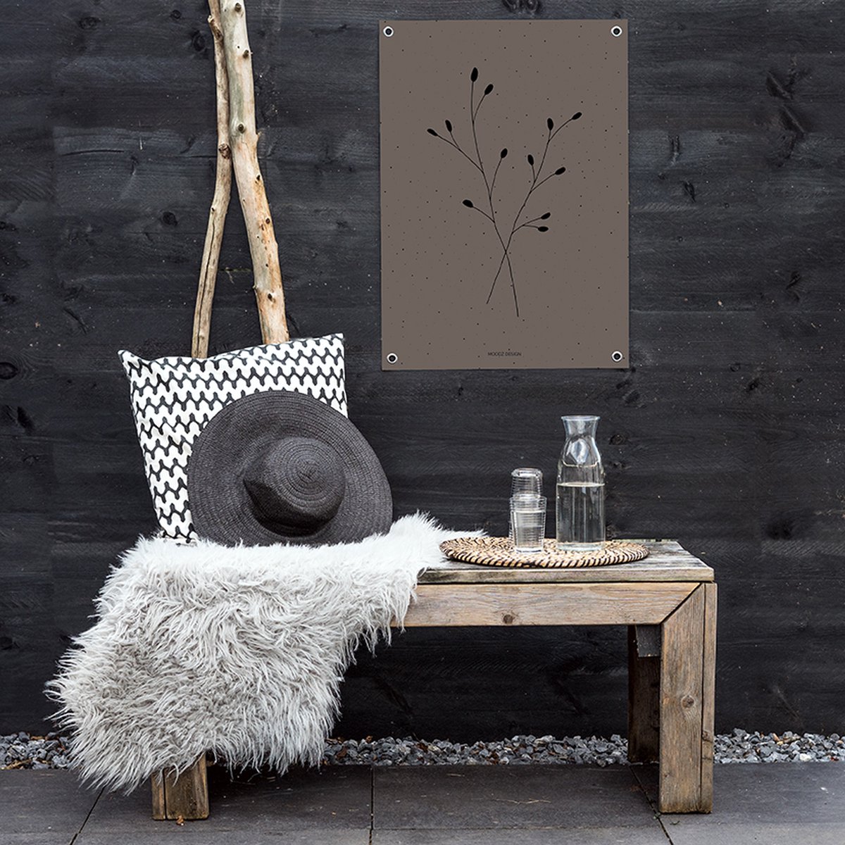 MOODZ design | Tuinposter | Buitenposter | Illustratie natuur 1 | 70 x 100 cm | Bruin