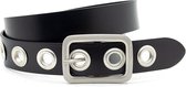 Thimbly Belts Zwarte punky jeansriem - heren en dames riem - 3.5 cm breed - Zwart - Echt Leer - Taille: 85cm - Totale lengte riem: 100cm