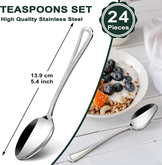 Homikit Koffielepels, 12 stuks, roestvrijstalen theelepels, dessertlepels, kleine lepel voor thuis, restaurant, café, hoogglans gepolijst, vaatwasmachinebestendig - 13,5 cm