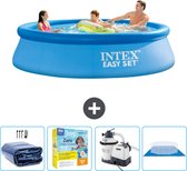 Intex Rond Opblaasbaar Easy Set Zwembad - 305 x 76 cm - Blauw - Inclusief Solarzeil - Onderhoudspakket - Zwembadfilterpomp - Grondzeil