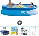 Intex Rond Opblaasbaar Easy Set Zwembad - 366 x 76 cm - Blauw - Inclusief Solarzeil - Onderhoudspakket - Zwembadfilterpomp - Ladder