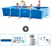 Intex Rechthoekig Frame Zwembad - 450 x 220 x 84 cm - Blauw - Inclusief Afdekzeil - Onderhoudspakket - Zwembadfilterpomp - Stofzuiger