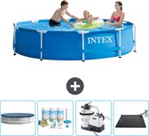 Intex Rond Frame Zwembad - 305 x 76 cm - Blauw - Inclusief Afdekzeil - Onderhoudspakket - Zwembadfilterpomp - Solar Mat