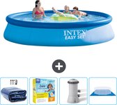 Intex Rond Opblaasbaar Easy Set Zwembad - 396 x 84 cm - Blauw - Inclusief Solarzeil - Onderhoudspakket - Zwembadfilterpomp - Grondzeil