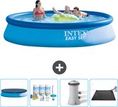 Intex Rond Opblaasbaar Easy Set Zwembad - 396 x 84 cm - Blauw - Inclusief Afdekzeil - Onderhoudspakket - Zwembadfilterpomp - Solar Mat