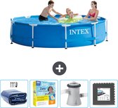 Intex Rond Frame Zwembad - 305 x 76 cm - Blauw - Inclusief Solarzeil - Onderhoudspakket - Zwembadfilterpomp - Vloertegels