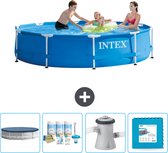 Intex Rond Frame Zwembad - 305 x 76 cm - Blauw - Inclusief Afdekzeil - Onderhoudspakket - Zwembadfilterpomp - Vloertegels