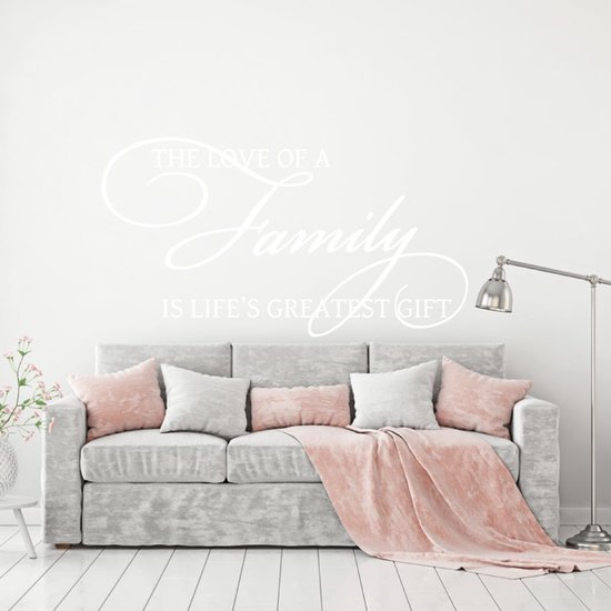 Muursticker L'amour d'une famille est le plus beau cadeau de la vie - Bleu clair - 160 x 87 cm - Textes anglais de salon - Muursticker4Sale