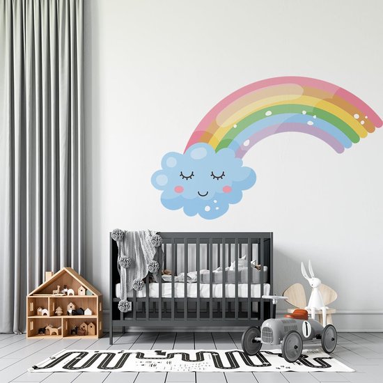 Regenboog Met Wolk - 50 x 30 cm - 50 x 30 cm - baby en kinderkamer - muursticker regenboog alle