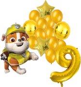 Paw Patrol Rubble ballonnen pakket - 64x81cm - 9 jaar - Folie Ballon set - Themafeest - Verjaardag - Ballonnen - Versiering - Helium ballon
