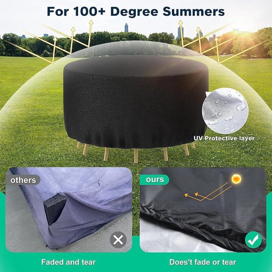 Beschermhoes voor tuinmeubelen, rond, afdekking voor tuinmeubelen, 420D, Oxford, waterdicht, winddicht, regen, UV, beschermhoes voor buiten, voor tafel, stoel - Rice Coffee| 110 x 110 cm