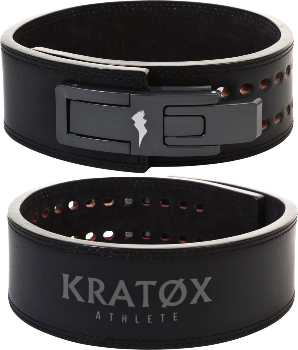 KRATØX Dubbel Level Leren Lifting Belt - Halterriem - Powerlift Riem - Leer Gewichthefriem - Lever Belt - Powerlifting - Deadlift - Zwart - Steel Buckle - Maat L