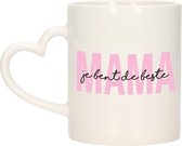 Bellatio Decorations Cadeau koffie/thee mok voor mama - roze - hartjes oor - Moederdag