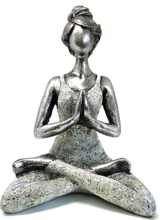 Yoga vrouw Zilver & Wit ca. 24 cm - Meditatie vrouw - Yoga - Meditatie - vrouw - Zen