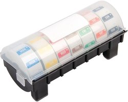 Complete set dagstickers - met weg op (7 rollen à 1000 stuks + kunststof dispenser) [HACCP voedseletiket | Dagsticker]