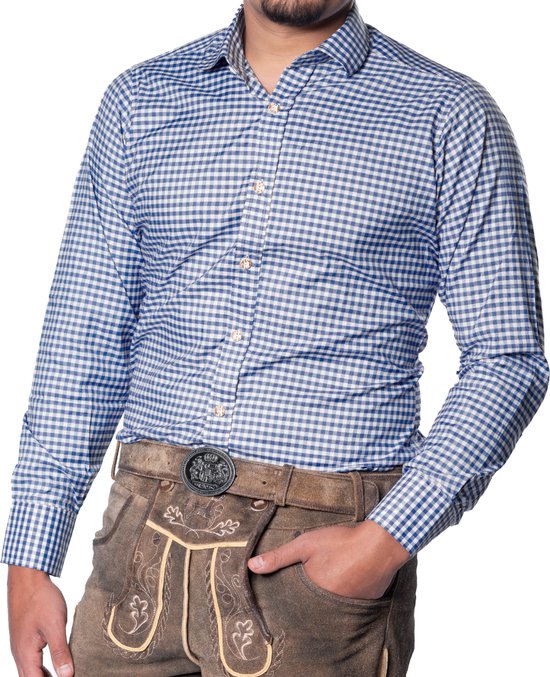 Foto: Tannhauser leopold oktoberfest blouse oktoberfest heren carnavalskleding heren voor bij lederhosen man lange mouw blauw 70 katoen30 viscose maat l