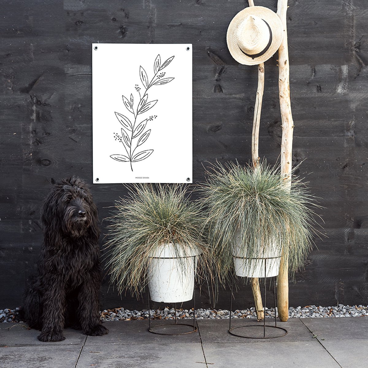 MOODZ design | Tuinposter | Buitenposter | Illustratie natuur 2 | 70 x 100 cm | Wit