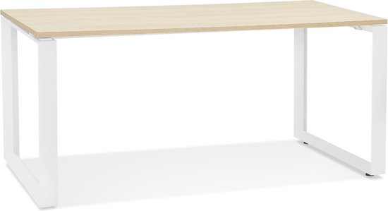 Alterego Rechte design bureau 'BAKUS' van natuurkleurig afgewerkte hout en wit metaal - 160x80 cm