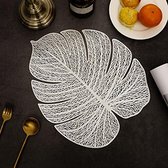 Set van 6 placemat met uitgeholde bladeren, wasbaar, decoratieve antislip kunststof placemats voor keukentafel (zilver B)