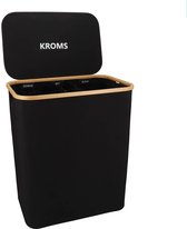 KROMS Wasmand 3 vakken - Zwart - Wassorteerder bamboe - Laundry basket - Wasmand met deksel - 145L