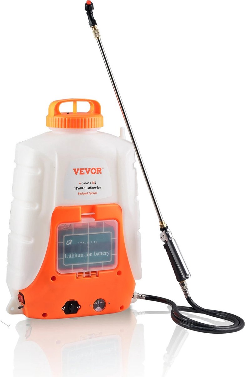 Vevor Drukspuit Onkruidspuit Rugspuit Plantenspuit 15 Liter 8Ah Lithium-ion Batterij 4-6 uur Spuiten 8 Nozzle's 2 Spuitstangen