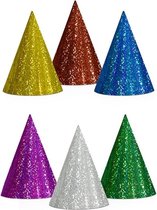 Gekleurde kartonnen feesthoedjes - glitters en multi kleuren - 60x stuks - verjaardag