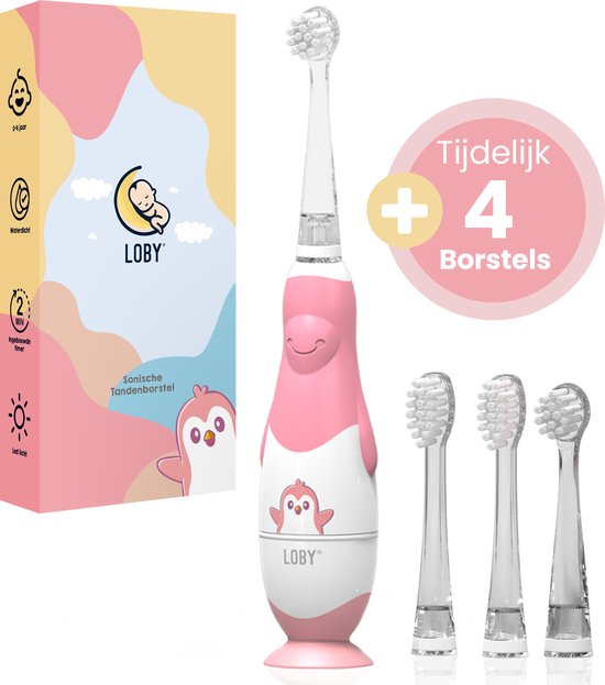 LoBy® Premium Baby tandenborstel - Elektrische tandenborstel kind - Met Timer - 0 t/m 4 Jaar - Roze