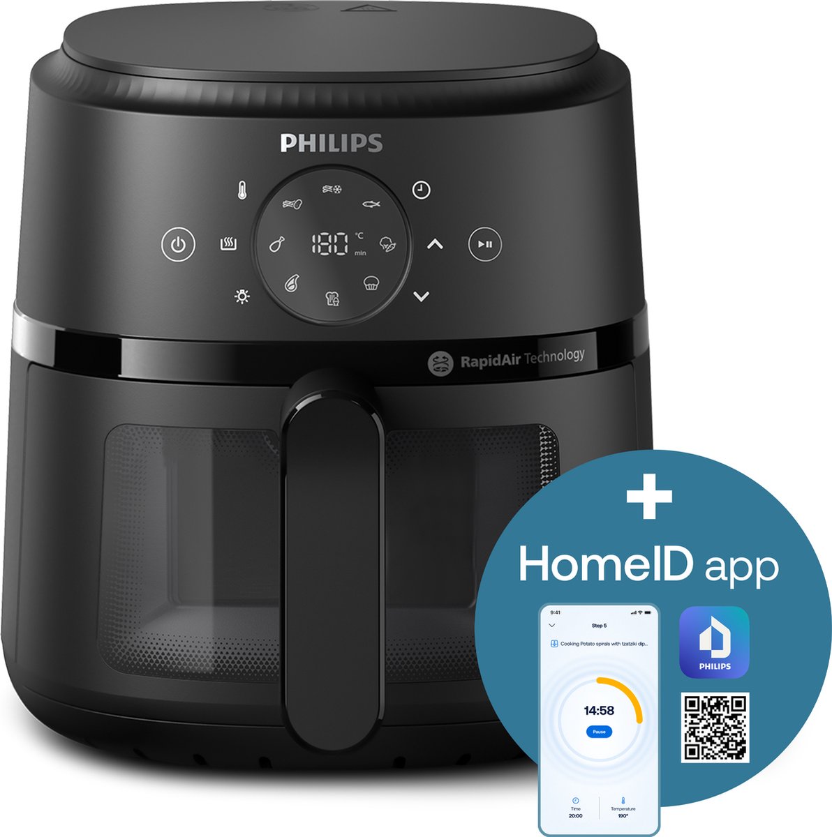 Afbeelding 2 van Philips 2000 Series Airfryer - NA210/00 - Kijkvenster - RapidAir - 3.2L - Tot 3 Personen - Zwart