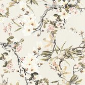 Bloemen behang Profhome 364982-GU vliesbehang licht gestructureerd met bloemen patroon mat beige groen grijs roze 5,33 m2