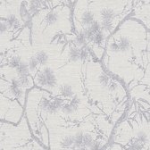 Mur de papier peint de luxe exclusif Profhome 378673-GU papier peint intissé légèrement texturé avec motif floral et accents métalliques gris argent blanc 5,33 m2 (57 pi2)
